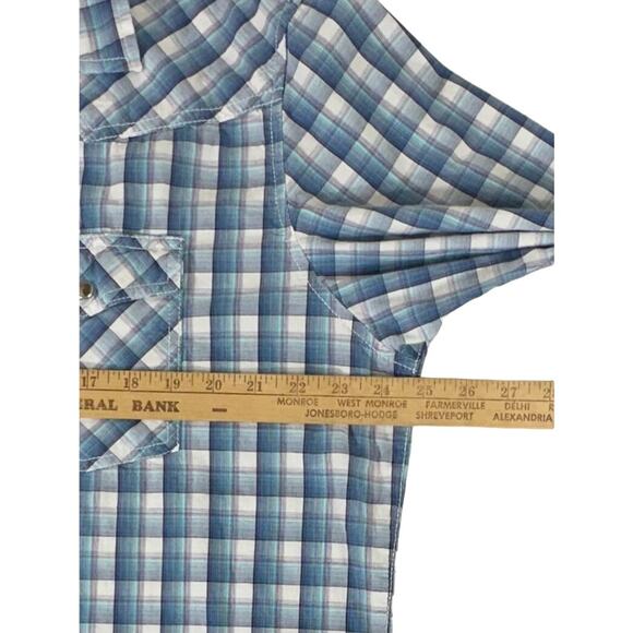 Wrangler Mens 20X Competition Advanced Comfort Size XL Blue Plaid Pearl Snap - Picture 8 of 8